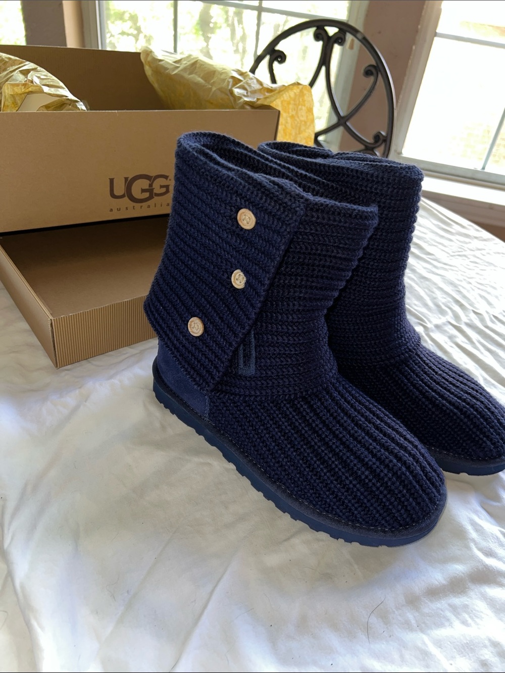 UGG Navy Knit Button Short Booties